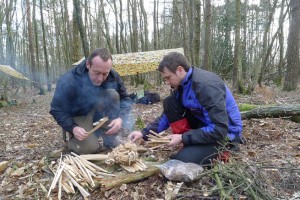 bushcraft fire skills being applied on the trail