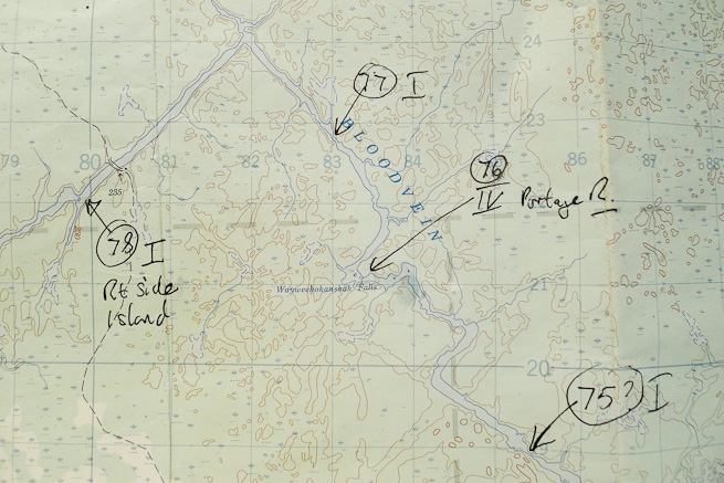 Topographical map of part of the Bloodvein river expedition