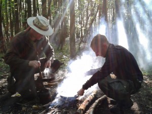 Cooking breakfast over a campfire on the Frontier Bushcraft Taster Course