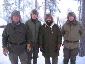 Lars Falt, James Bath, and Paul Kirtley in Arctic Sweden on a Bushcraft Course