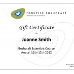 An example of a course gift certificate for Frontier Bushcraft