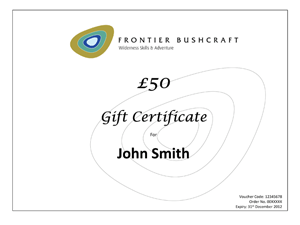 An example of a Gift Certificate for Frontier Bushcraft Courses and Expeditions