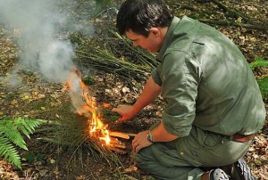 Demonstration of essential bushcraft survival firelighting techniques