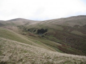 Scarred and gouged gully in the Howgill Fells