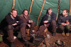 Relaxing in a winter hunters camp