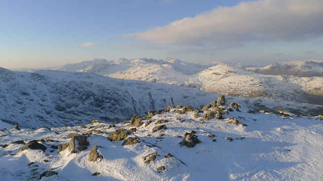 A wintery mountain panorama from the flanks of Wetherlam