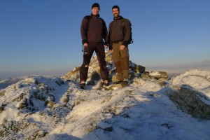 Paul Kirtley and James Bath of Frontier Bushcraft Ltd at the summit of Wetherlam