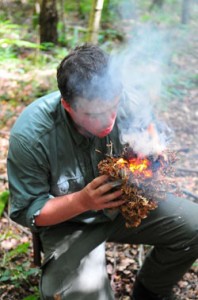 Paul Kirtley teaching on a bushcraft course in sussex