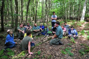Bushcraft course group lesson in the Sussex Woods