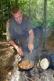 Barry Smith cooking chanterelles and bacon
