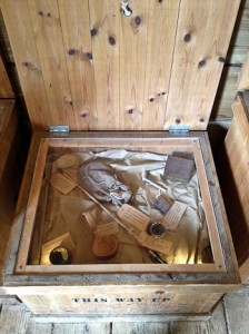 Display cabinet containing typical fur-trade era items