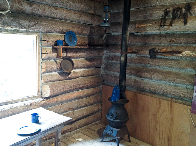 The interior of The Lodge log cabin