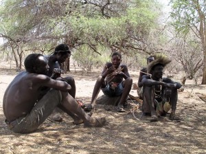 Hadza men resting in shade