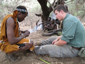 Paul Kirtley learning bushcraft skills from Hadzabe men