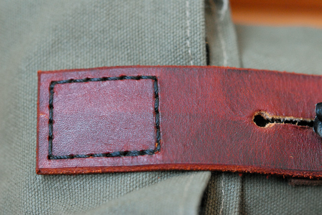 Detail of leather and canvas work