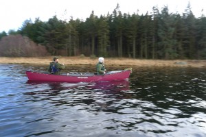 Canoe against forest backdrop