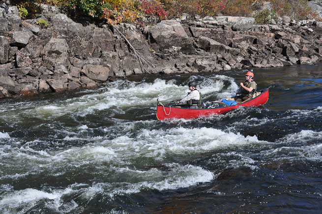 Tandem canoe on French River rapids
