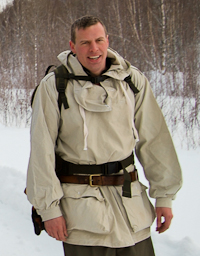 Barry Smith wearing Swedish Army Snow Smock.