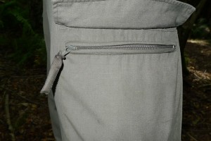 Close up of zipped pocket on Austrian army ripstop combat trouser