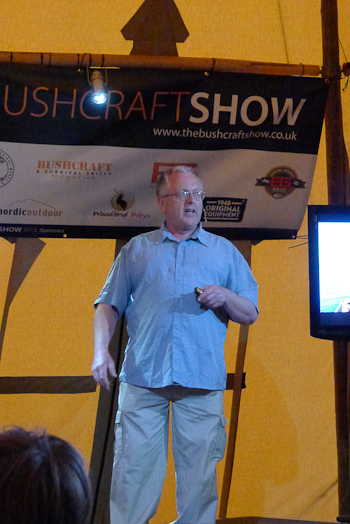 Ray Goodwin on stage at the Bushcraft Show.