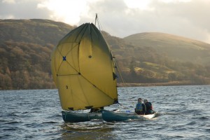 Canoes with improvised sailing rig on Windermere