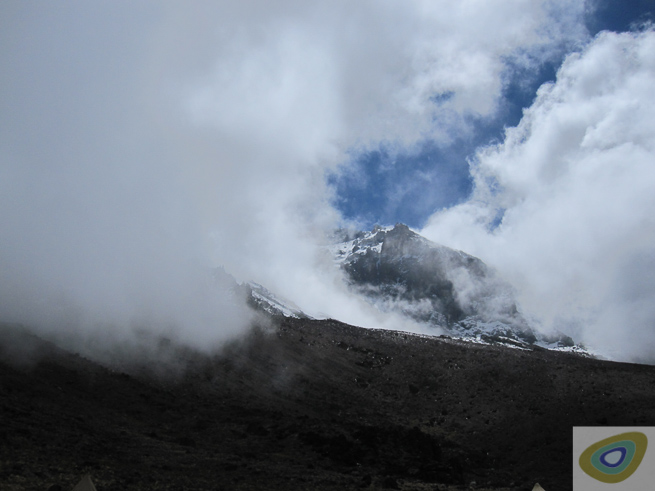 Looking up the upper slopes of Kilimanjaro