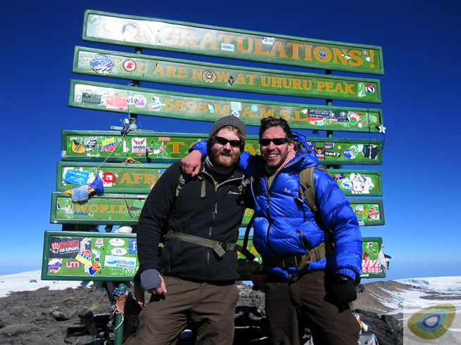 Tom Kaye and Henry Landon at the summit of Kilimanjaro