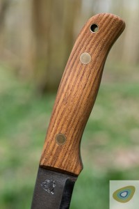 Handle detail on Ben Orford Woodlander Classic knife