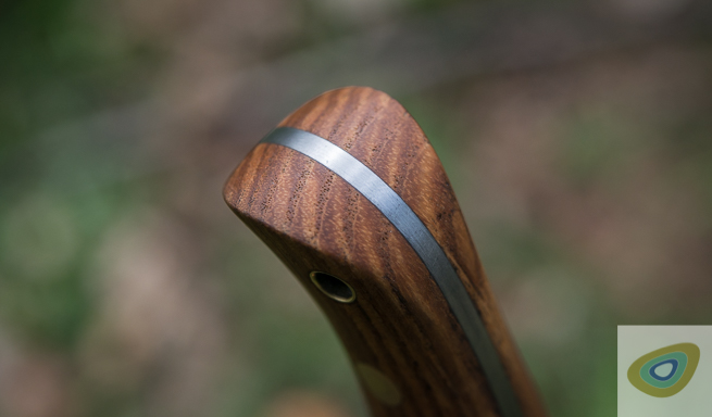 Full tang and scales detail on the Woodlander Classic Bushcraft knife by Ben Orford