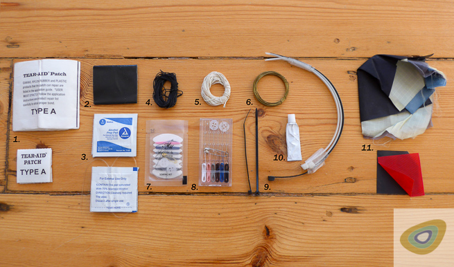 Each item of the Repair Kit numbered and laid out.