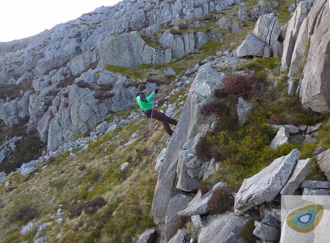 The author practicing abseiling in the Glyderau, North Wales. Photo: Zack Wragg