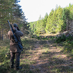 Forest hunter with rifle