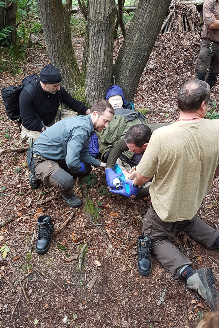 Emergency scenario training in the woods